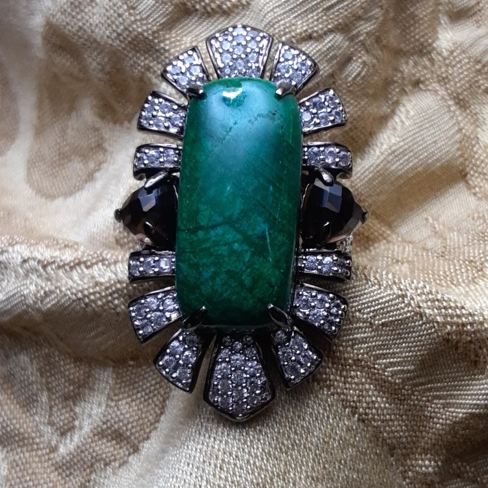 925 Green Corundum (Sapphire), White Zircons & Smoky Quartz. - Picture 4 of 15